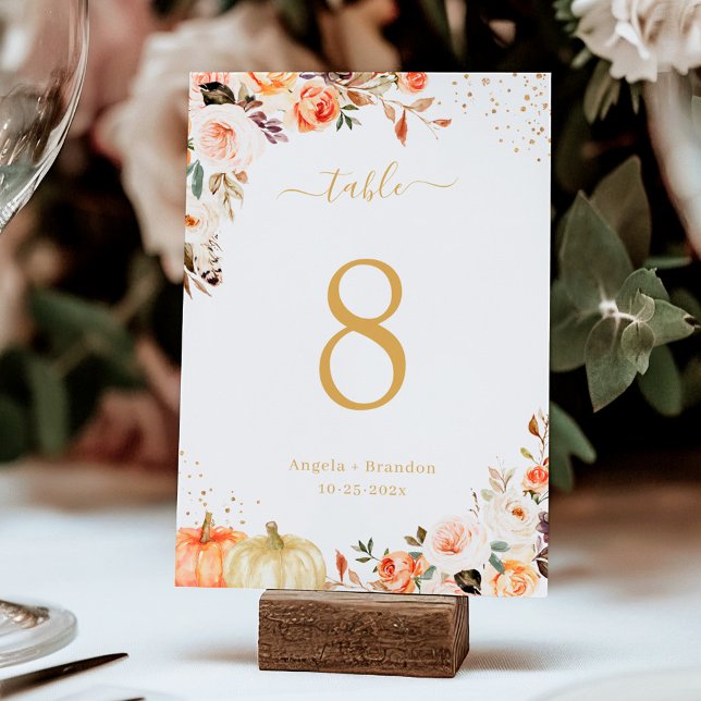 Numeração De Mesa Casamento outono Floral Chic Dourado de Outono (Criador carregado)