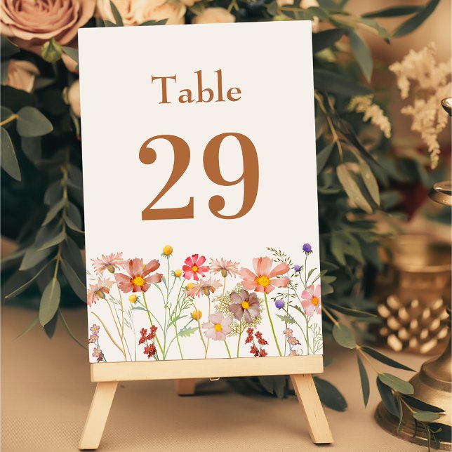 Numeração De Mesa Casamento outono Floral Russo Moderno Boho (Modern boho rustic floral fall wedding beige cream terracotta table number Watercolor wildflowers)