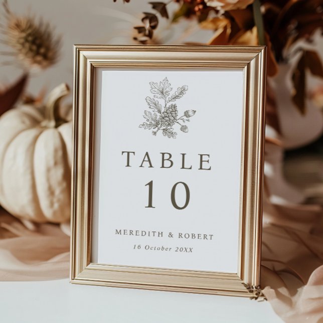 Numeração De Mesa Casamento outono Simples Acorns & Pinecone (Criador carregado)