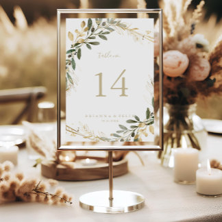 Numeração De Mesa Casamento outono verde geométrico Dourado