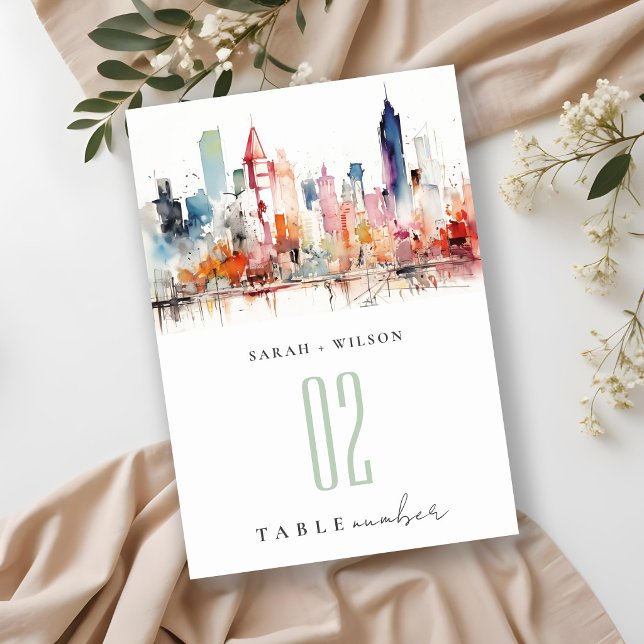 Numeração De Mesa Casamento Paisagem Aquarela Chicago Illinois (Criador carregado)