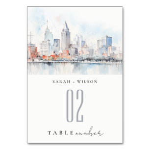 Numeração De Mesa Casamento Paisagem Aquarela Detroit Michigan