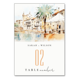 Numeração De Mesa Casamento Paisagem Aquarela em Maiorca Espanha