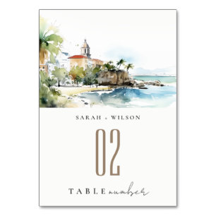 Numeração De Mesa Casamento Paisagem Aquarela em San Juan Porto Rico