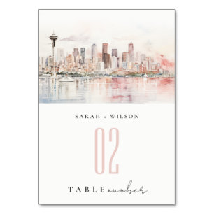 Numeração De Mesa Casamento Paisagem Aquarela em Seattle, Washington