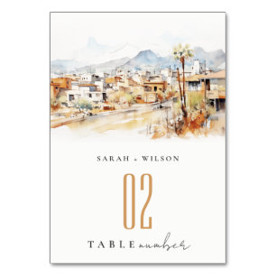 Numeração De Mesa Casamento Paisagem Aquarela em Tucson, Arizona