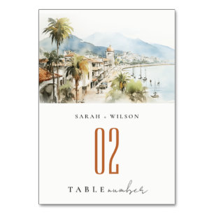 Numeração De Mesa Casamento Paisagem Aquarela Santa Marta Colômbia