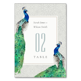 Numeração De Mesa Casamento Peacock de Aquarela com Ornamentado Clás