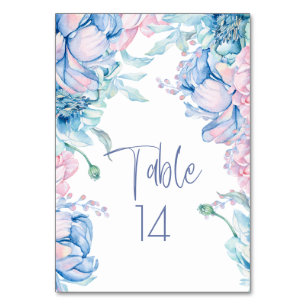 Numeração De Mesa Casamento Pêonias Azuis e Bubblegum Rosa
