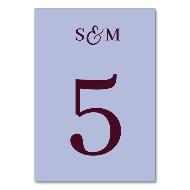 Numeração De Mesa Casamento Periwinkle com E comercial de Monograma  (Frente)