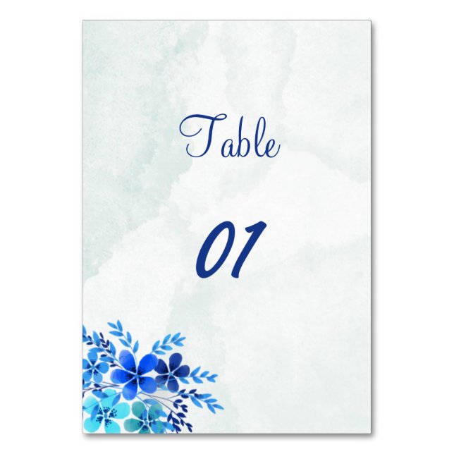 Numeração De Mesa Casamento Personalizado Azul Elegante (Frente)