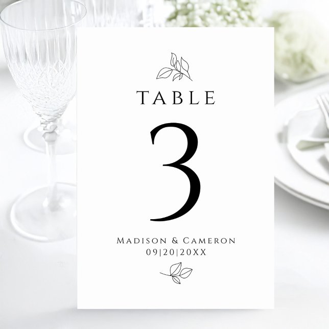 Numeração De Mesa Casamento Personalizado Branco Deixa Folhagem Lega (Custom Wedding Black White Leaves Foliage Elegant Table Number)