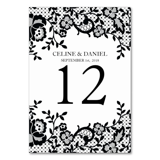 Numeração De Mesa Casamento Personalizado Chic Black Lace (Frente)