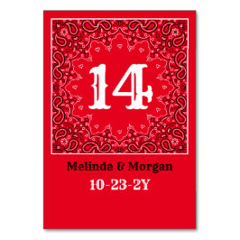 Numeração De Mesa Casamento Personalizado da Bandana Vermelha Ociden
