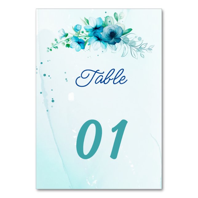 Numeração De Mesa Casamento Personalizado da Flor Azul (Frente)