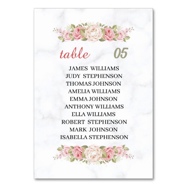 Numeração De Mesa Casamento Personalizado Da Flor De Rosa Elegante (Frente)