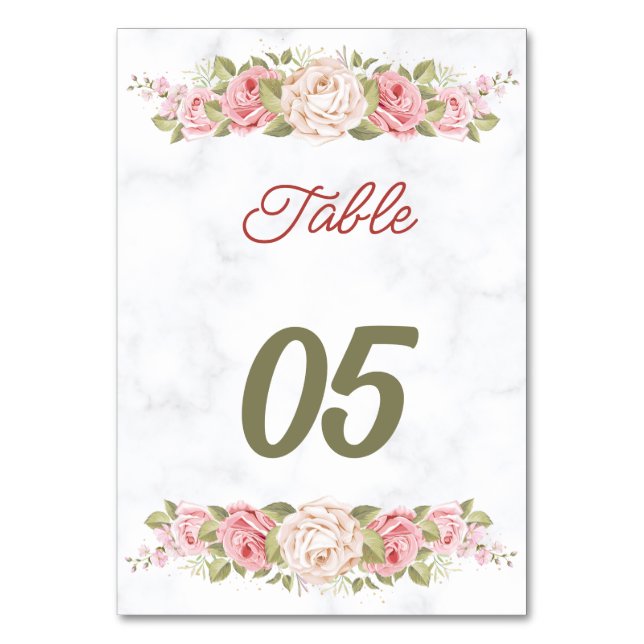 Numeração De Mesa Casamento Personalizado Da Flor De Rosa Elegante (Frente)