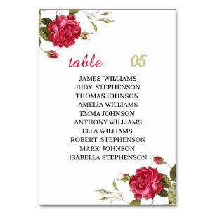 Numeração De Mesa Casamento Personalizado da Flor Vermelha Elegante