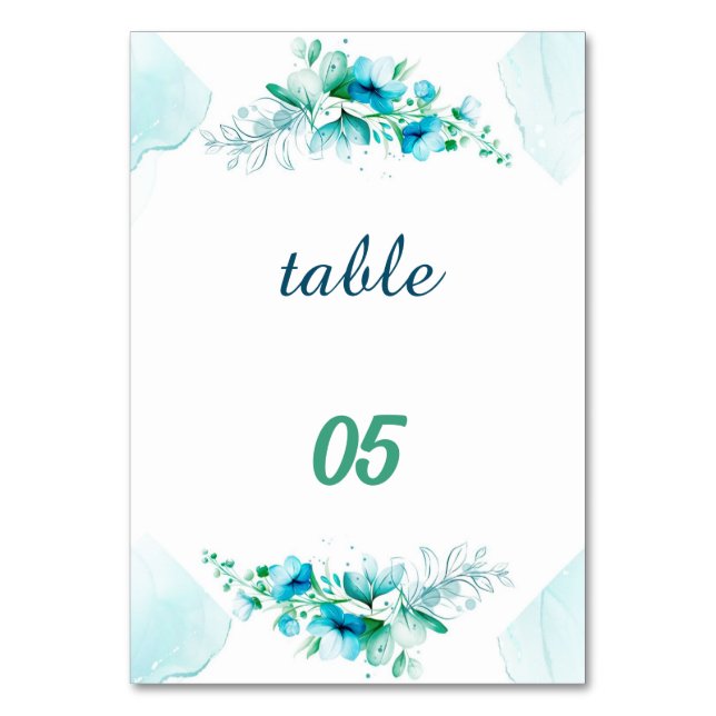 Numeração De Mesa Casamento Personalizado de Flor Azul Elegante (Frente)