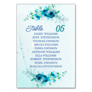 Numeração De Mesa Casamento Personalizado De Flor Azul Elegante