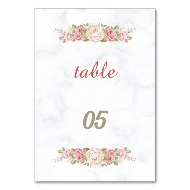 Numeração De Mesa Casamento Personalizado de Flor Rosa Elegante (Frente)