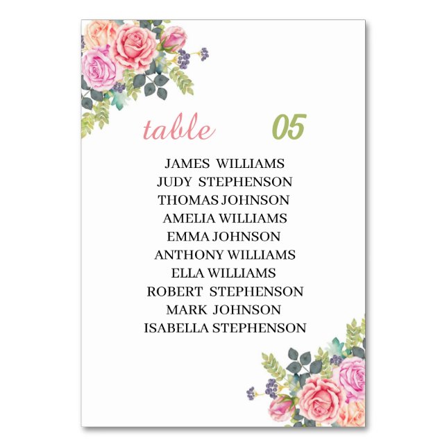 Numeração De Mesa Casamento Personalizado de Flor Rosa Elegante (Frente)