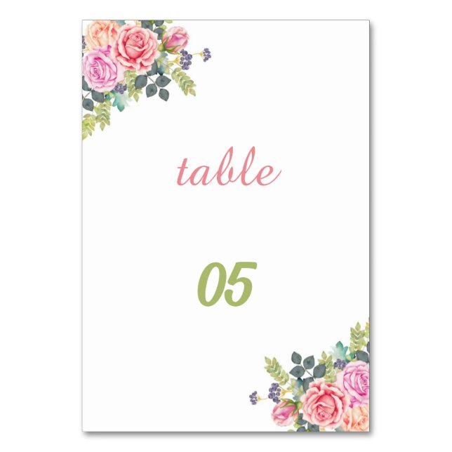 Numeração De Mesa Casamento Personalizado de rosa Flor (Frente)