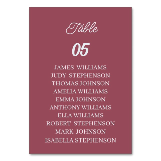 Numeração De Mesa Casamento Personalizado Maroon (Frente)