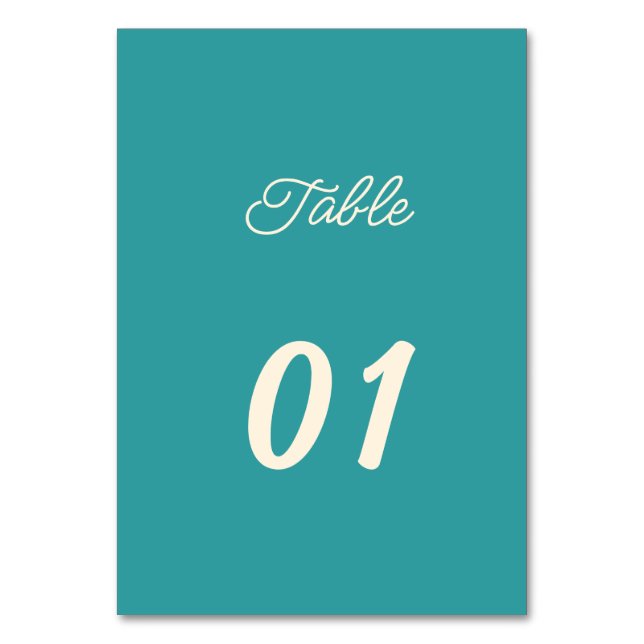 Numeração De Mesa Casamento Personalizado Simples de Teal (Frente)