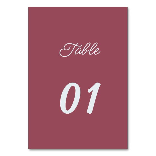 Numeração De Mesa Casamento Personalizado Simples Maroon (Frente)
