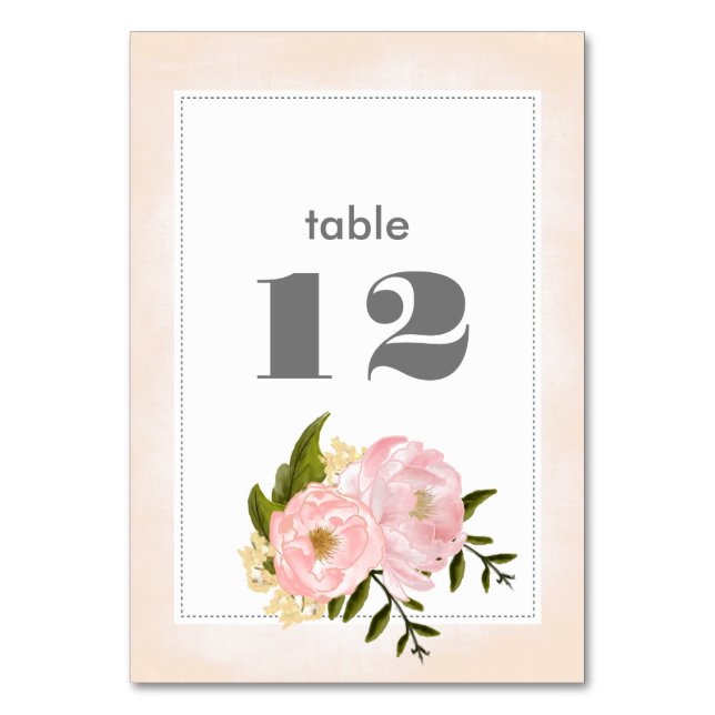 Numeração De Mesa Casamento por Aquarela de Peônias Rosa Escamosas (Frente)