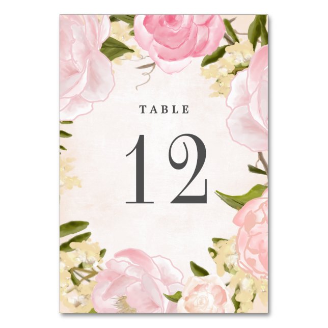 Numeração De Mesa Casamento por Aquarela de Peônias Rosa Escamosas (Frente)