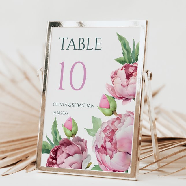 Numeração De Mesa Casamento por Aquarela de Peônias Rosa Escamosas (Criador carregado)