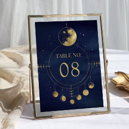 Numeração De Mesa Casamento por fases da lua azul Celestial Dourada