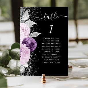 Numeração De Mesa Casamento Preto Brilho Prata Roxo Floral