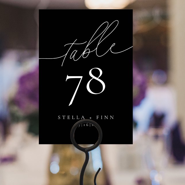 Numeração De Mesa Casamento Preto com Letra Elegante Moderna (Modern Elegant Script Black Wedding Table Number)