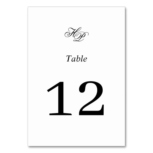 Numeração De Mesa Casamento preto e branco do Monograma de Script El (Frente)