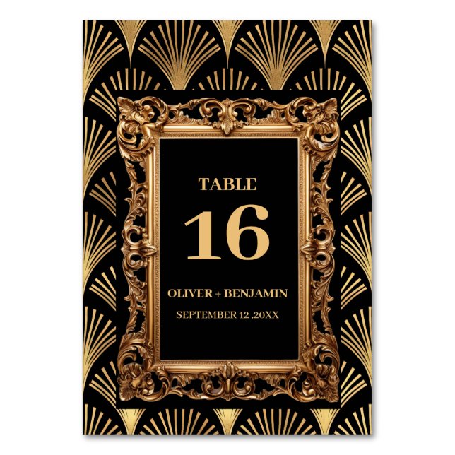Numeração De Mesa Casamento Preto e Dourado Art Déco (Frente)
