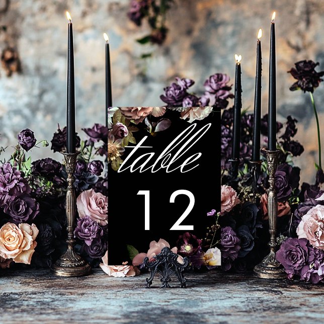 Numeração De Mesa Casamento Preto Floral Opulente de Pastel Moody Da (Criador carregado)