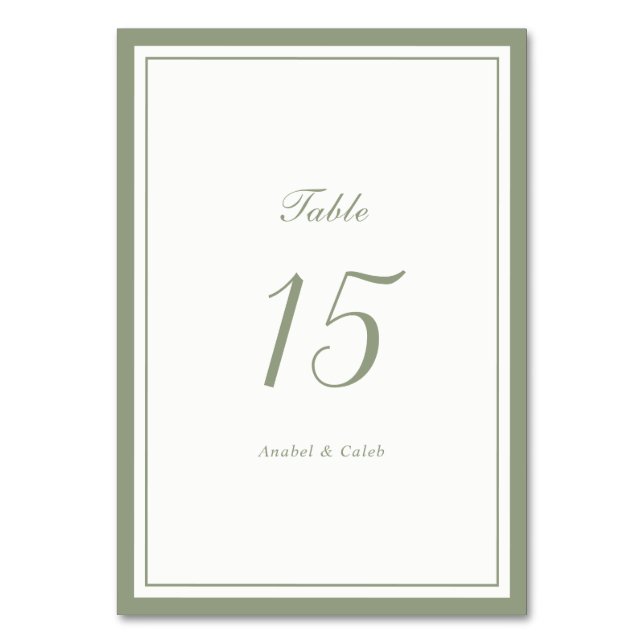 Numeração De Mesa Casamento Quadro Elegante Clássico Verde Sage (Frente)
