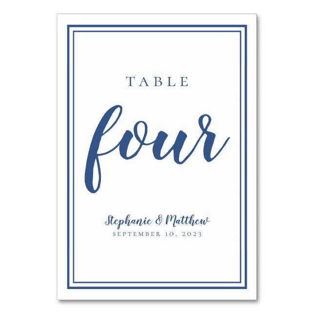 Numeração De Mesa Casamento Quatro Simples Azul e Branco Convidado p (Frente)
