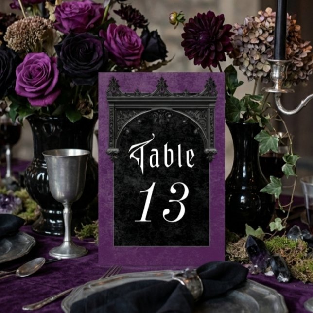 Numeração De Mesa Casamento Raven Preto Gótico e Arco Preto Roxo (Criador carregado)