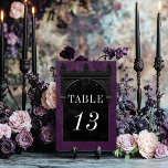 Numeração De Mesa Casamento Raven Preto Gótico e Arco Preto Roxo<br><div class="desc">Traga seus convidados para um mundo de elegância escura e encantadora com nossa vintage gótica placa de número da mesa de casamento. O fundo roxo profundo, envelhecido, estabelece a palco de um contraste impressionante, à medida que o texto branco em negrito emerge de intrincadas caixas de texto em preto. No...</div>