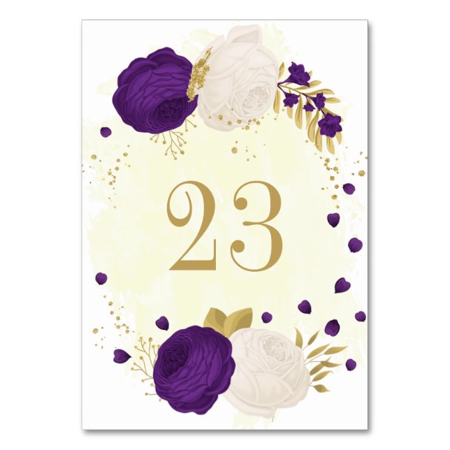 Numeração De Mesa casamento real de flores brancas roxas (Frente)