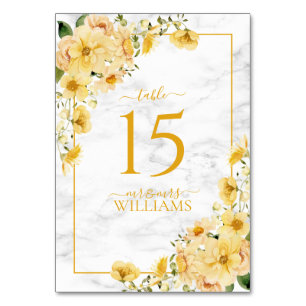 Numeração De Mesa Casamento Recepção Floral Mármore Amarelo Rústico