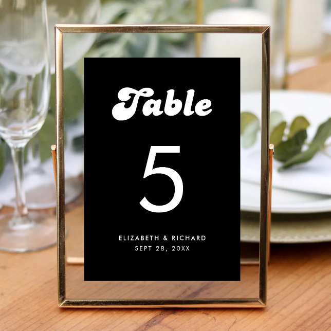 Numeração De Mesa Casamento Retro Elegante Preto e Branco (Stylish retro black and white table number adds charm while helping guests find seats easily)