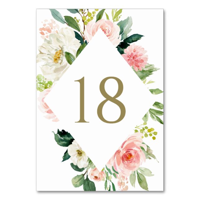 Numeração De Mesa Casamento Romântico de Primavera de Aquarela Bloom (Frente)