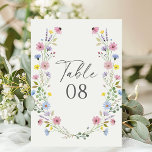 Numeração De Mesa Casamento Romântico do Jardim do Jardim Selvagem<br><div class="desc">Guie seus convidados com facilidade usando esses cartões de número da mesa de núpcias de flor silvestre. Apresentando uma delicada coroa pintada à mão de flores cor-de-rosa, roxo, amarelas e azuis ao redor de uma escrita ousada e moderna, estas cartas trazem um toque rústico, mas elegante, às suas mesas de...</div>