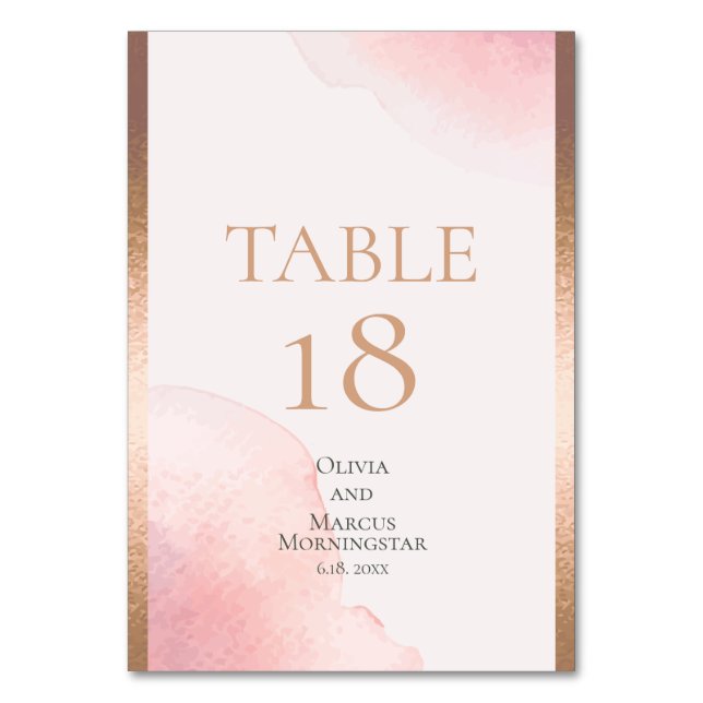 Numeração De Mesa CASAMENTO | Rosa Blush Watercolor Splash (Frente)