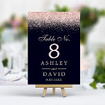 Numeração De Mesa Casamento rosa Dourado Confetti Marinho Azul Moder<br><div class="desc">Rosa Dourado Confetti Marinho Blue Modern Número da Tabela de Casamento. Linda e simples confete de ouro rosa de vidro de vintage contra um fundo azul marinho. Este design moderno personalizado pode ser facilmente personalizado com seus próprios detalhes.</div>